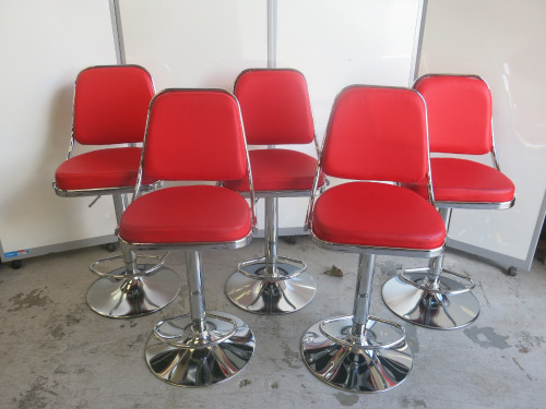 15 x American Diner Style Red Faux Leather Adjustable Stalls on Chrome Base.