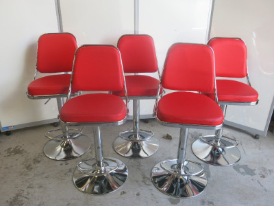 15 x American Diner Style Red Faux Leather Adjustable Stalls on Chrome Base.