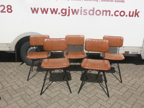 12 x Dining Chairs on Metal Frames & Upholstered in Pleated Brown Faux Leather.