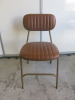 11 x Dining Chairs on Brass Coloured Metal Frames & Upholstered in Pleated Brown Faux Leather. - 2