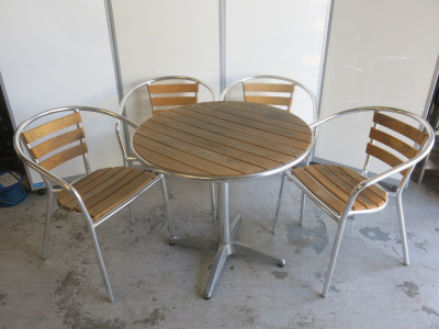 16 x Wooden Slated Outdoor Stackable Chairs on Aluminium Frame. NOTE: chairs only.