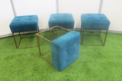 4 x Maisons Du Monde Stalls on Metal Frame Upholstered in Green Fabric. Size H40cm.