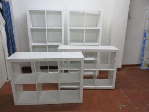 4 x White Gloss Finish Shelf/Display Cabinets to Include: 2 x H165cm x W80cm x D35cm & 2 x H85cm x W118cm x D35