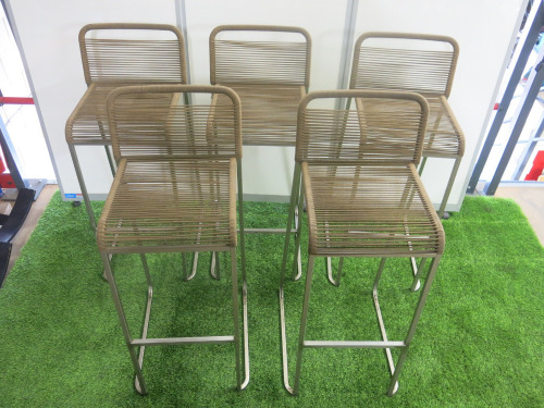 5 x Modern Metal Framed Bar Stool Featuring Looped Cord/Rope Wrapped Seat.