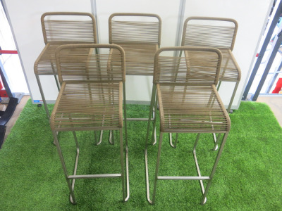 5 x Modern Metal Framed Bar Stool Featuring Looped Cord/Rope Wrapped Seat.