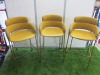 3 x Strike Bar Stools Upholstered in Mustard Coloured Fabric & Leather on Gold Metal Frame.
