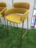 3 x Strike Bar Stools Upholstered in Mustard Coloured Fabric & Leather on Gold Metal Frame. - 2