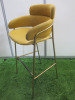 3 x Strike Bar Stools Upholstered in Mustard Coloured Fabric & Leather on Gold Metal Frame. - 6