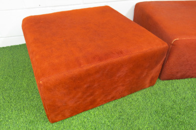 2 x Vintage Imitation Skin Mobile Footstalls with Label 'GW' in Red Hyde Style. Size H34 x W80 x D70cm.