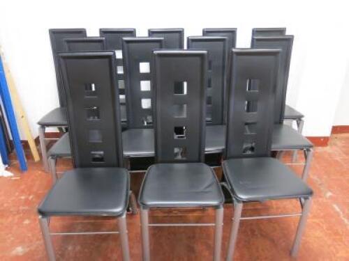 12 x Black Faux Leather Dining Chairs on Metal Frame. Size H110cm