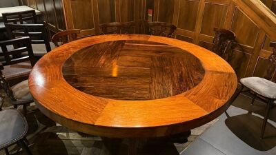 Large Round Wooden Pedestal Dining Table on 4 Way Curved Leg Base, Size H78 x Dia 146cm.