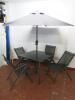 Outdoor Garden Patio Set in Dark Grey Metal. 1 x Table with Tempered Metal Glass Top, 4 x Folding Chairs & 1 x Wind Out Umbrella. Table Size H70cm x W90cm x D90cm - 2