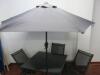 Outdoor Garden Patio Set in Dark Grey Metal. 1 x Table with Tempered Metal Glass Top, 4 x Folding Chairs & 1 x Wind Out Umbrella. Table Size H70cm x W90cm x D90cm - 3