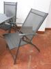 Outdoor Garden Patio Set in Dark Grey Metal. 1 x Table with Tempered Metal Glass Top, 4 x Folding Chairs & 1 x Wind Out Umbrella. Table Size H70cm x W90cm x D90cm - 6