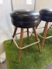 5 x Black Leather Backless Stools with Stained Wood & Metal Base. - 2
