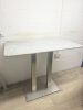 Marble Top Rectangular High Table on Stainless Steel Twin Pedestal Base, Size H110 x W120 x D70cm.
