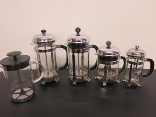 5 x Assorted Sized Coffee Cafetieres (As Viewed)