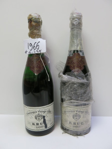 2 x Bottles of Krug Vintage Champagne, 1966, 750ml. NOTE: 1 appears spolied & the other condition unknown, both bottles sold as seen.