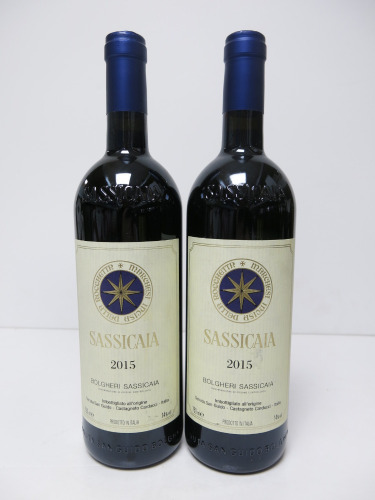 2 x Bottles of Sassicaia Bolgheri Red Wine, 2015, 750ml.