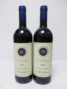 2 x Bottles of Sassicaia Bolgheri Red Wine, 2015, 750ml.