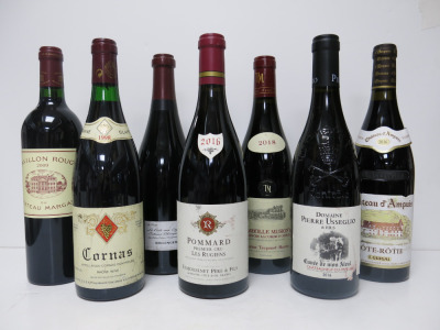 7 x Bottles of French Red Wine to Include: Pavillon Rouge 2009, Bollinger Ay Rouge 2016, Pommard Premier Cru 2016, Chambolle Musigny Premier Cru 2018, Chateau d'Ampuis Cote-Rotie 2016, Domaine Pierre Usseglio Chateauneuf Du Pape 2016 & Domaine Clape Corna