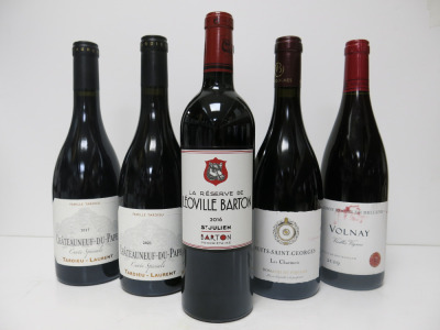 6 x Bottles of French Red Wine to Include: St Julien Leoville Barton 2016, Nuits Saint Georges Les Charmois, Maison Roche de Bellene Volnay 2019, Tardieu Laurent Chateauneuf du Pape 2017, Tardieu Laurent Chateauneuf du Pape 2021 & Chateau Ormes de Pez Sai