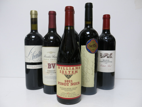 6 x Bottles of Assorted Red Wine to Include: Williams Selyem Russian River Valley Pinot Noir 2021, Klein Constantia South African Valley, Beaulieu Vineyard Napa Valley Cabernet Sauvignon 2019, L'Aventure Cote a Cote Estate 2013, Sena Valle De Aconcagua 20