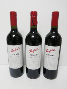 3 x Bottles of Penfolds Bin 407 Cabernet Sauvignon Red Wine, 2010, 750ml.