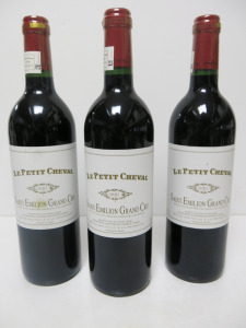 3 x Bottles of Le Petit Cheval Saint Emilion Grand Cru Red Wine, 2002, 750ml.