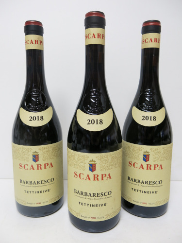 3 x Bottles of Scarpa Barbaresco Tettineive Red Wine, 2018, 750ml.