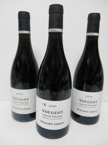 3 x Bottles of Benjamin Leroux Vougeot Clos Du Village Red Wine, 2020, 750ml.