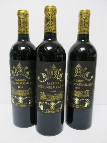 3 x Bottles of Saint Julien Lacroix Ducru Beaucaillou Red Wine, 2016, 750ml.