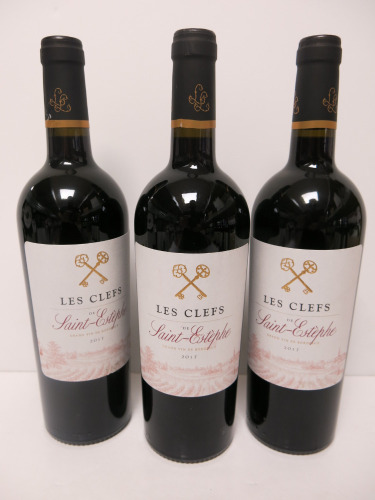 3 x Les Clefs de Saint Estephe Grand Vin de Bordeaux, 2017, 750ml.