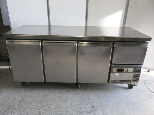 Friulinox Stainless Steel 3 Door 1 Drawer Refrigerator Counter, Model TR47, S/N 200103220203. Size H85 x W180 x D70cm.