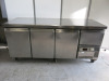 Friulinox Stainless Steel 3 Door 1 Drawer Refrigerator Counter, Model TR47, S/N 200103220203. Size H85 x W180 x D70cm.