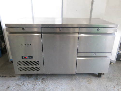 Williams Mobile Stainless Steel Refrigerated Prep Counter with 1 x Door & 2 x Drawers, Model HJC2SA R1. Size H86 x W136 x D66cm.
