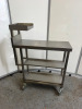 Mobile Stainless Steel Table with 2 Shelves Under & 1 Shelf Above. H90 x W30 x D82cm.