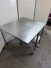 Mobile Stainless Steel Table with Shelf Under & Collapsable Extender. Size H85 x W75 x D42cm. NOTE: one wheel requires repair. - 2