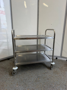 Stainless Steel Triple Layered Mobile Trolley. Size H70 x W80 x D43cm.