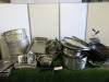 Large Quantity of Commercial Kitchen Accessories to Include: 6 x Metal Collanders, 30 x Assorted Metal GN Containers, 20 x Assorted Sized GN Lids, 2 x Metal Cooking Trays, 3 x Skillet Pans, 6 x Woks, 8 x Assorted Sized Baskets, 4 x Metal Measuring Jugs, 1