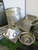 Large Quantity of Commercial Kitchen Accessories to Include: 6 x Metal Collanders, 30 x Assorted Metal GN Containers, 20 x Assorted Sized GN Lids, 2 x Metal Cooking Trays, 3 x Skillet Pans, 6 x Woks, 8 x Assorted Sized Baskets, 4 x Metal Measuring Jugs, 1 - 4