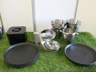 Lot of Bar Accessories to Include: 1 x Costway Ice Crusher, 5 x Wine Bucket, 1 x Ice Bucket & 11 x Trays.