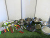 Quantity of Kitchen Accessories to Include: 1 x Stock Pot, 3 x Sauce Pans, 1 x Frying Pan, 6 x Mixing Bowls, 1 x Collander, 1 x Mandolin, Assorted Kitchen Knives & Utensils.