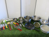 Quantity of Kitchen Accessories to Include: 1 x Stock Pot, 3 x Sauce Pans, 1 x Frying Pan, 6 x Mixing Bowls, 1 x Collander, 1 x Mandolin, Assorted Kitchen Knives & Utensils. - 9