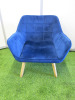 2 x Blue Velvet Chairs on Wooden Legs. - 2