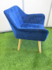 2 x Blue Velvet Chairs on Wooden Legs. - 3