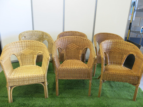 6 x Wicker Chairs. NOTE: damage to chair as viewed/pictured.