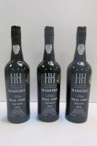 3 x Henriques & Henriques Madeira Wine, 2000, 750ml.
