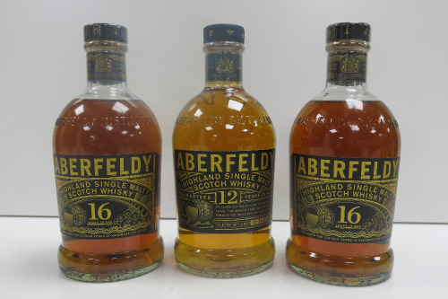 3 x Bottles of Aberfeldy Highland Single Malt Scotch Whisky to Include: 2 x 16 Years Old & 1 x 12 Years Old.