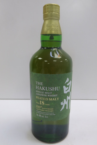 The Hakushu Suntory Single Malt Japanese Peated Malt Whisky, 100th Anniversary, 18 Years Old, 700ml.